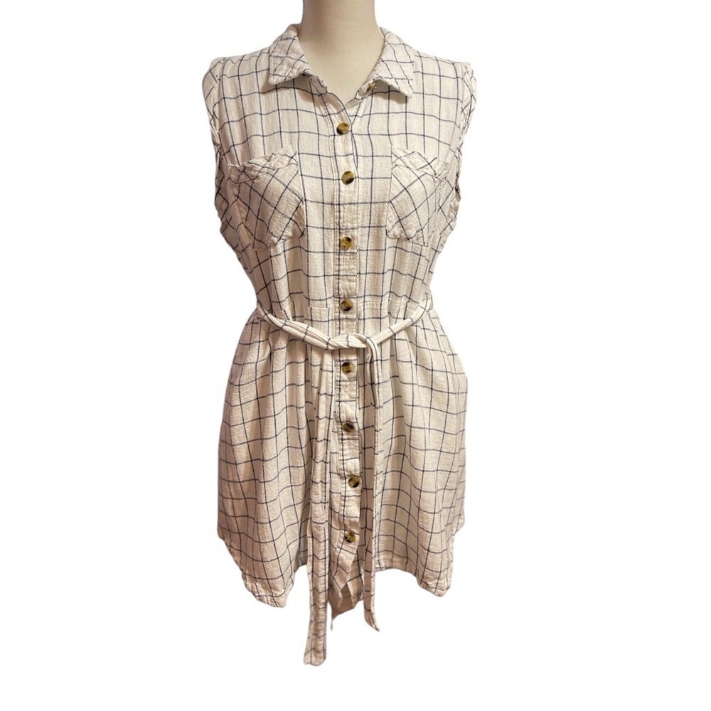 Now + Gen Sonoma Shirt Dress Linen Blend Plaid Sleeveless Size 2X Office Coastal
